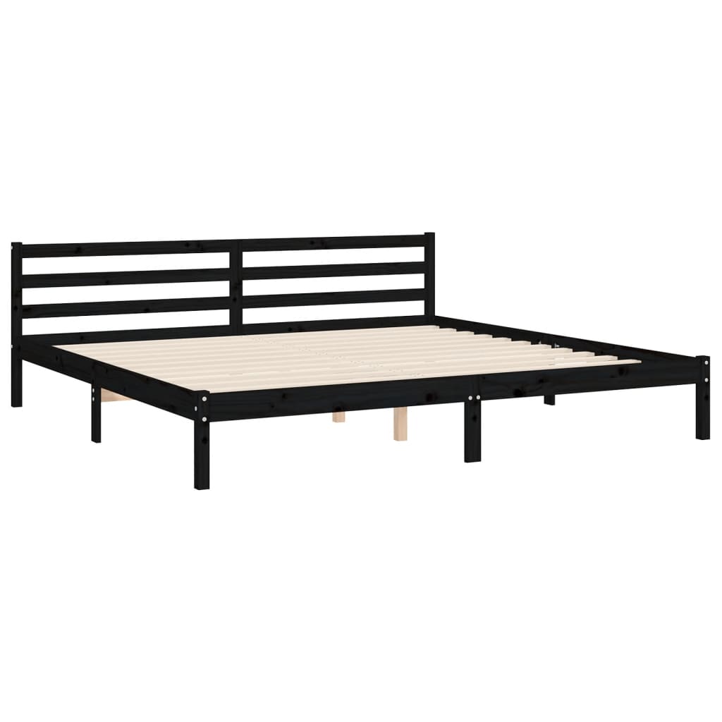 fekete tömör fa ágykeret fejtámlával 200 x 200 cm