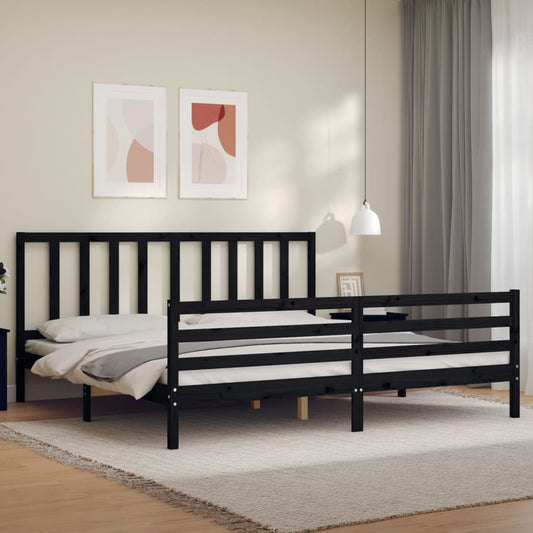 fekete tömör fa ágykeret fejtámlával 200 x 200 cm