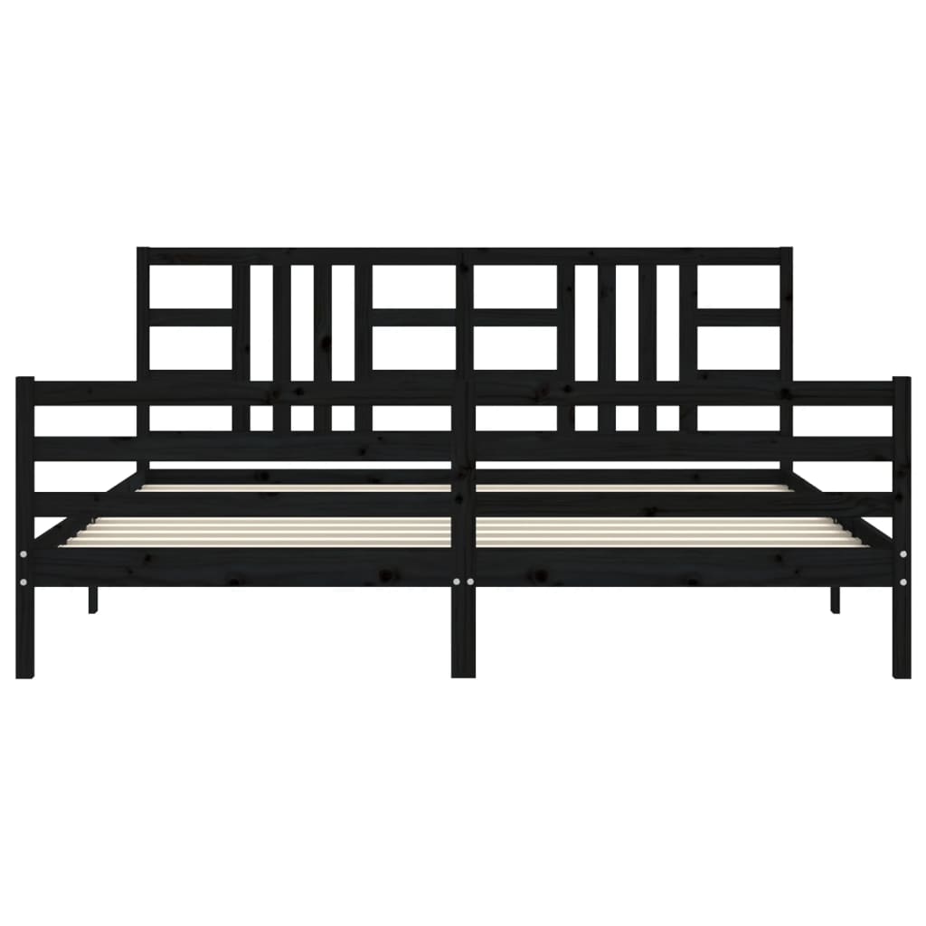 fekete tömör fa ágykeret fejtámlával 200 x 200 cm