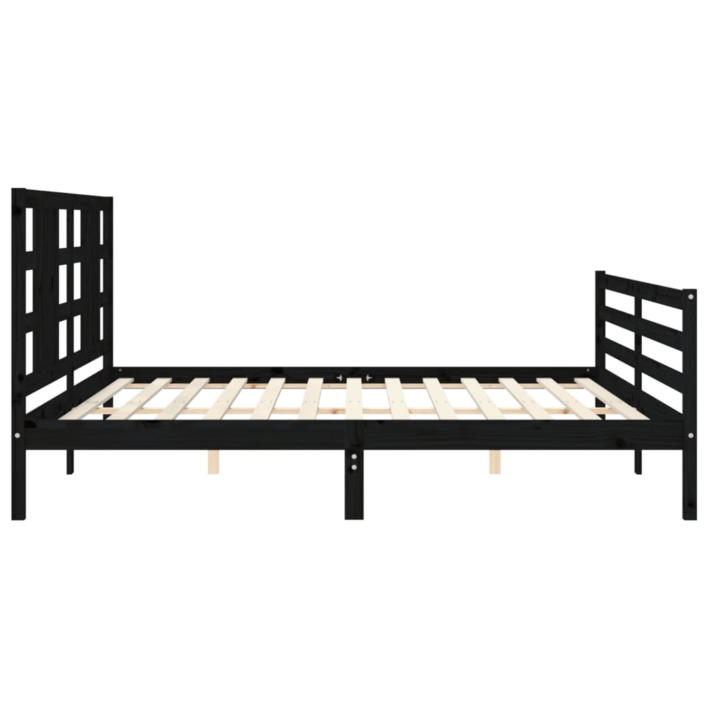 fekete tömör fa ágykeret fejtámlával 200 x 200 cm