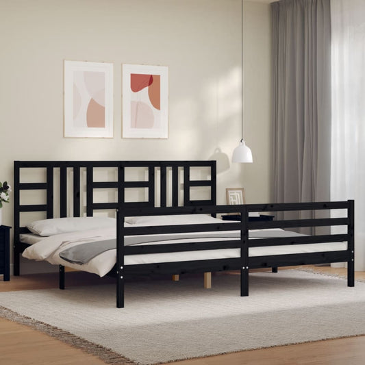 fekete tömör fa ágykeret fejtámlával 200 x 200 cm