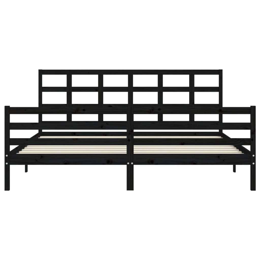 fekete tömör fa ágykeret fejtámlával 200 x 200 cm
