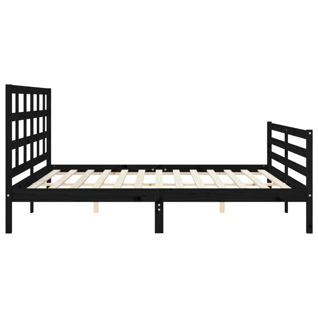 fekete tömör fa ágykeret fejtámlával 200 x 200 cm