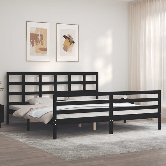 fekete tömör fa ágykeret fejtámlával 200 x 200 cm