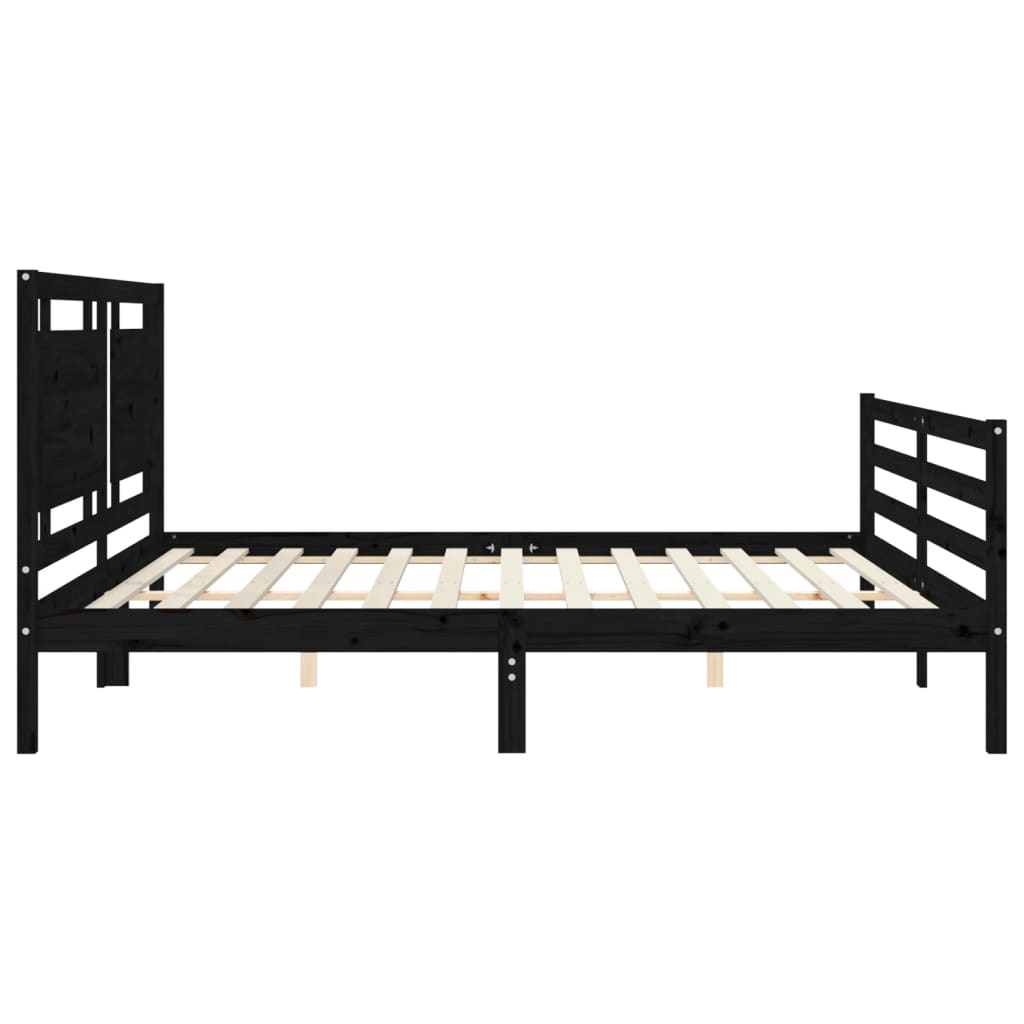 fekete tömör fa ágykeret fejtámlával 200 x 200 cm