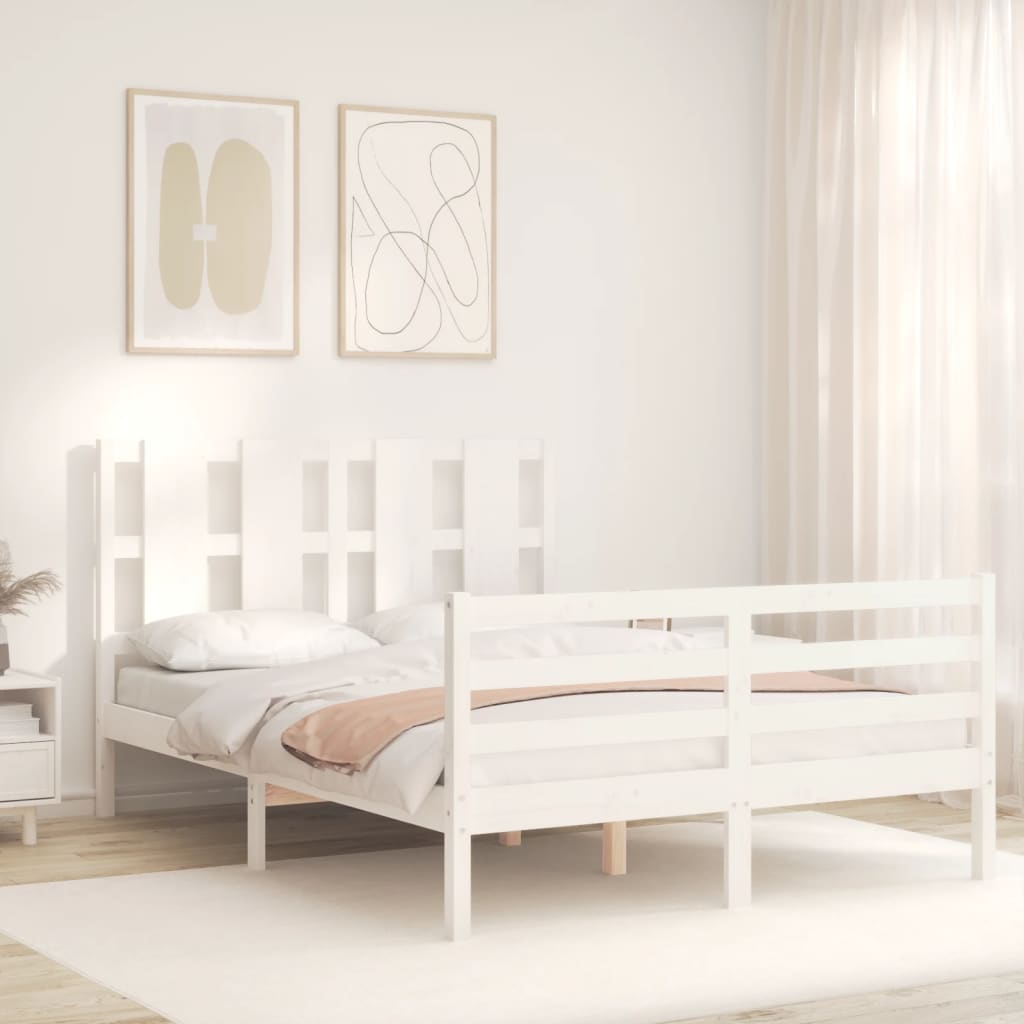 fehér tömör fa ágykeret fejtámlával Small Double