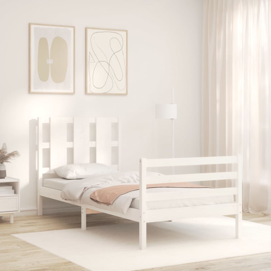 fehér tömör fa ágykeret fejtámlával 90 x 200 cm