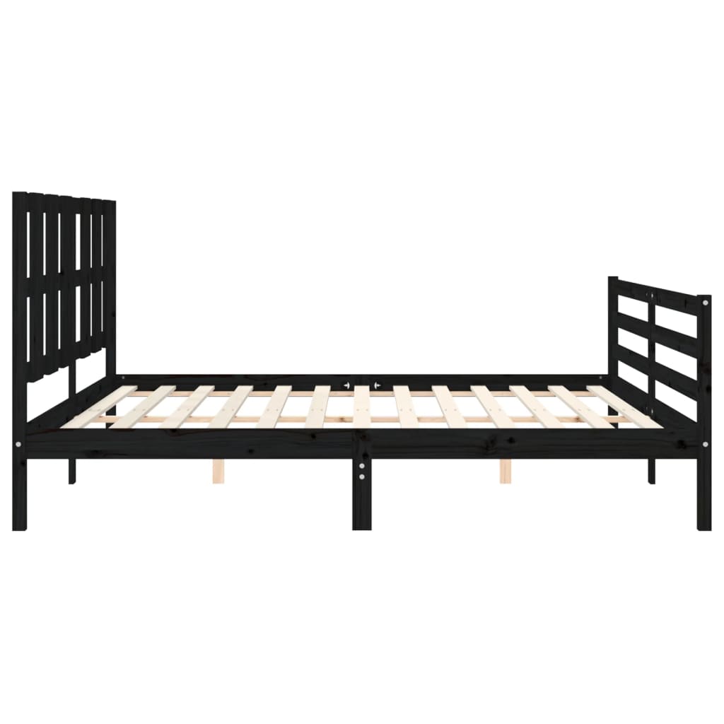 fekete tömör fa ágykeret fejtámlával 200 x 200 cm