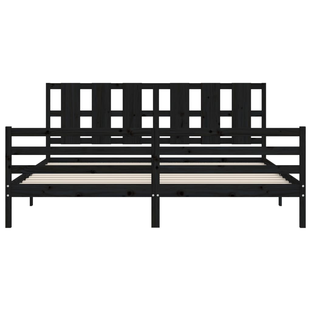 fekete tömör fa ágykeret fejtámlával 200 x 200 cm