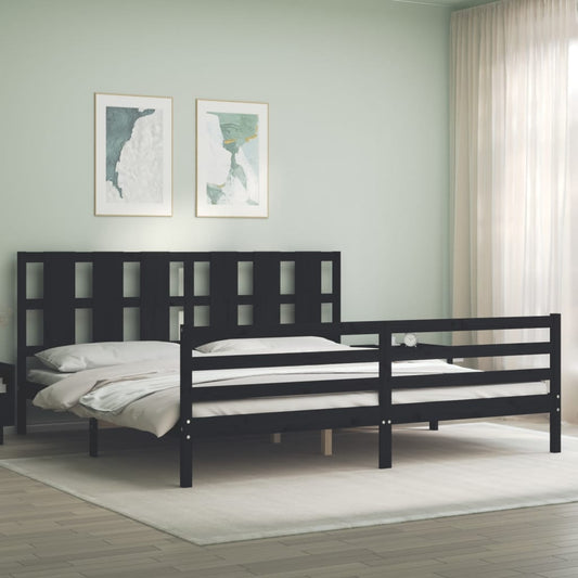 fekete tömör fa ágykeret fejtámlával 200 x 200 cm