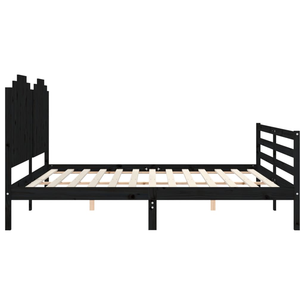 fekete tömör fa ágykeret fejtámlával 200 x 200 cm