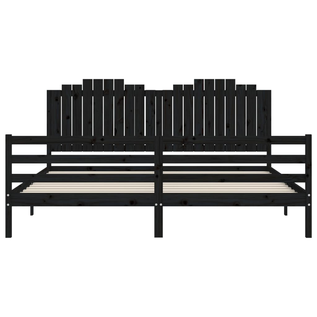 fekete tömör fa ágykeret fejtámlával 200 x 200 cm