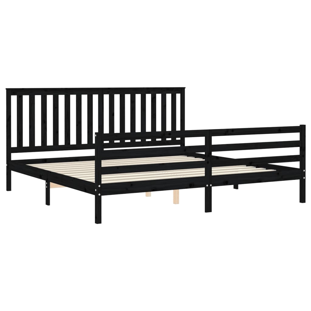 fekete tömör fa ágykeret fejtámlával 200 x 200 cm