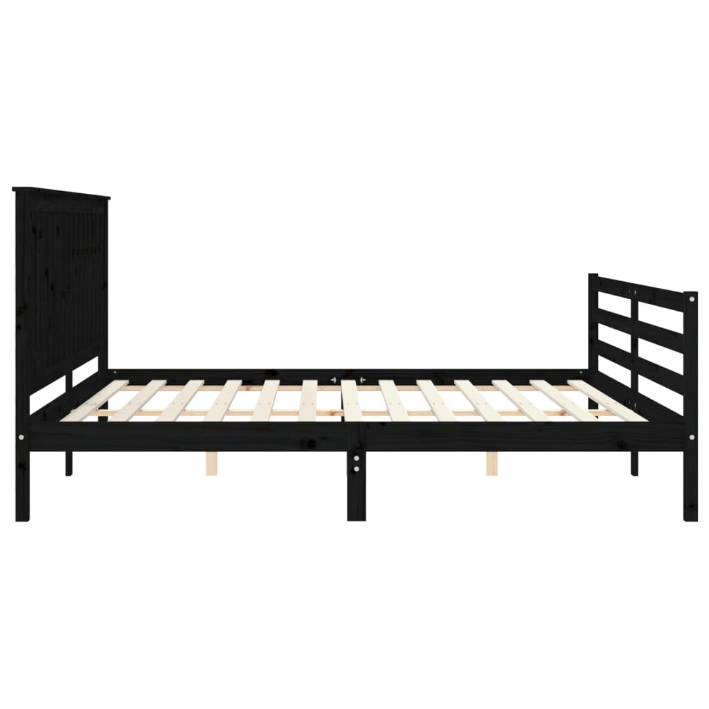 fekete tömör fa ágykeret fejtámlával 200 x 200 cm