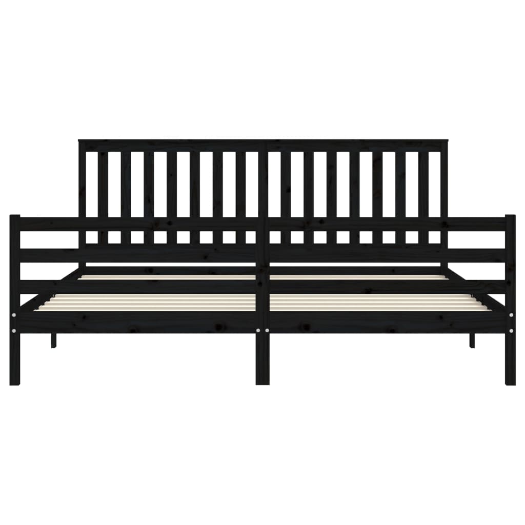 fekete tömör fa ágykeret fejtámlával 200 x 200 cm