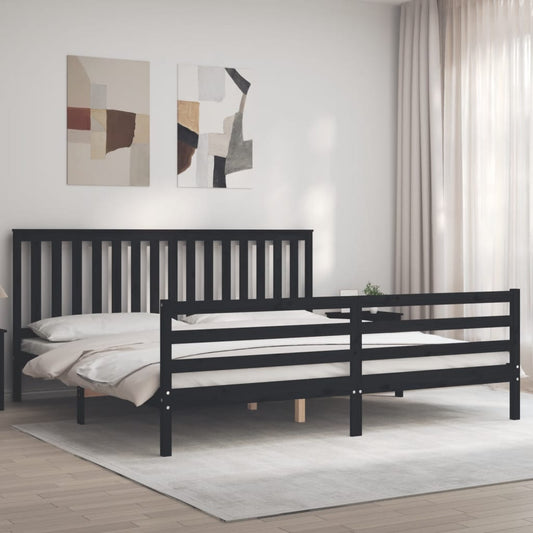 fekete tömör fa ágykeret fejtámlával 200 x 200 cm