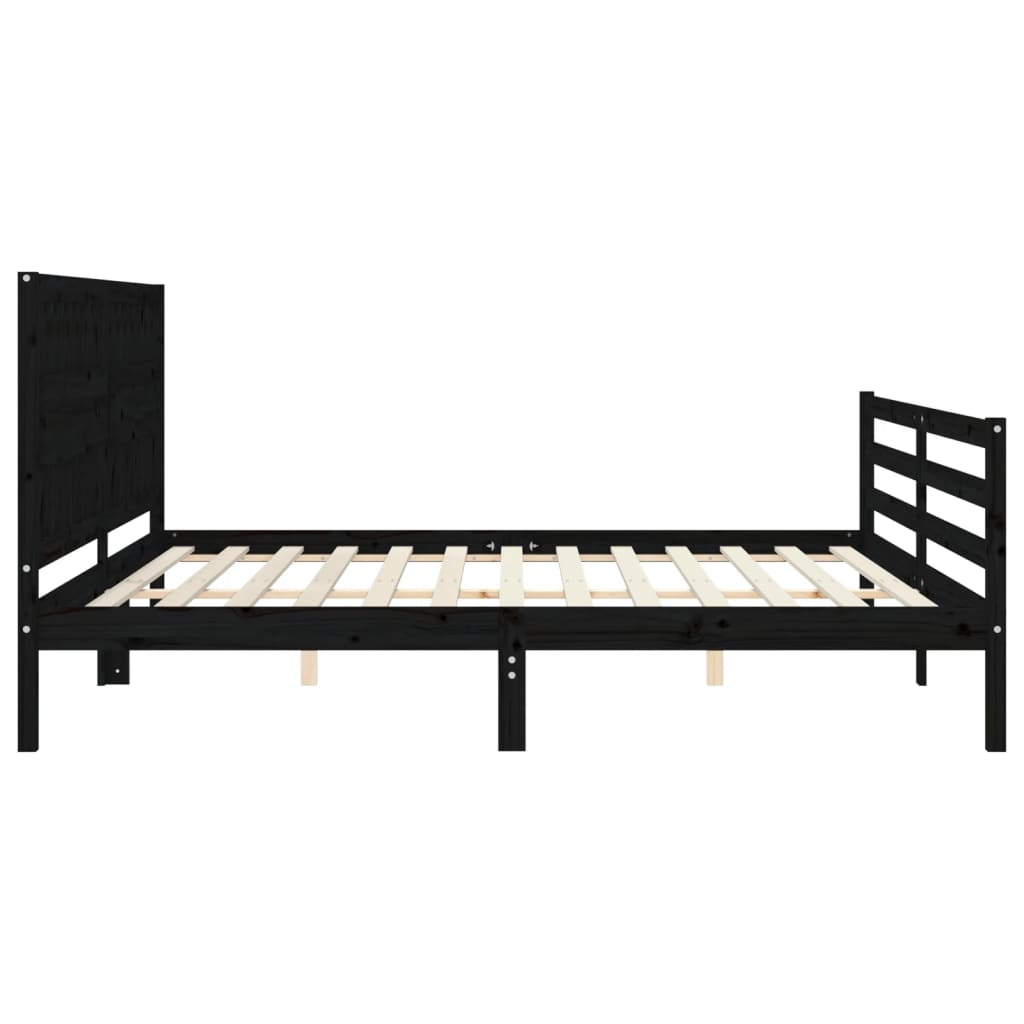fekete tömör fa ágykeret fejtámlával 200 x 200 cm