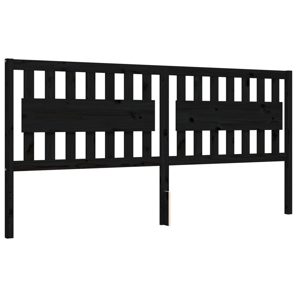fekete tömör fa ágykeret fejtámlával 200 x 200 cm