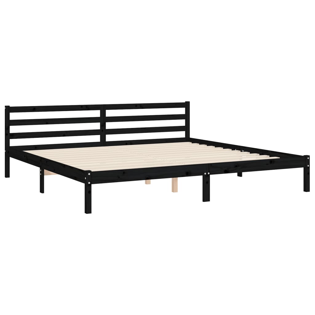 fekete tömör fa ágykeret fejtámlával 200 x 200 cm