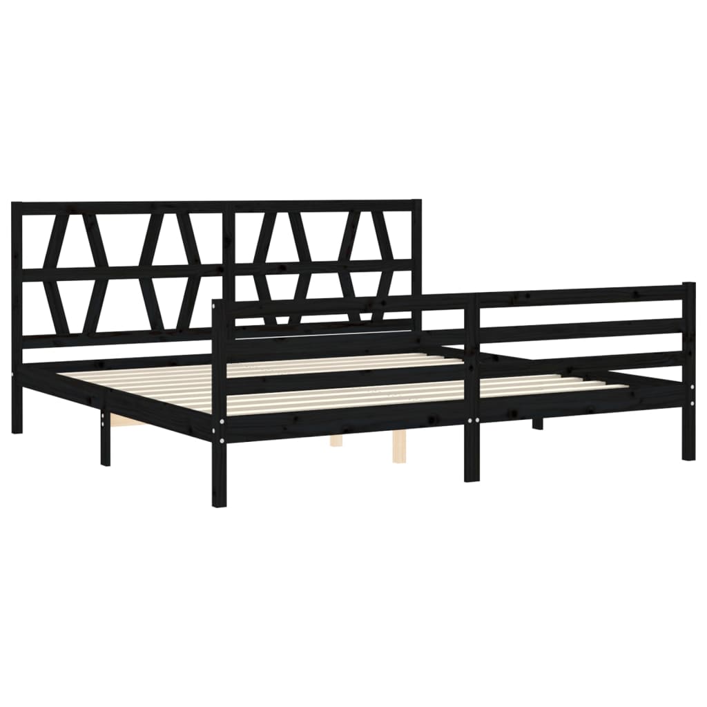 fekete tömör fa ágykeret fejtámlával 200 x 200 cm