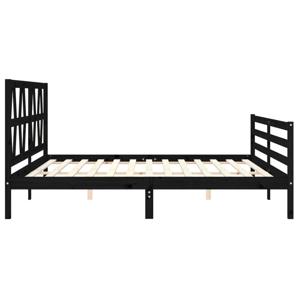 fekete tömör fa ágykeret fejtámlával 200 x 200 cm