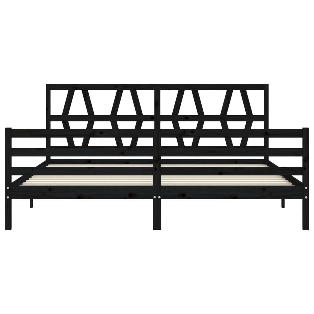 fekete tömör fa ágykeret fejtámlával 200 x 200 cm