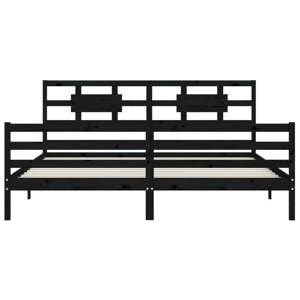 fekete tömör fa ágykeret fejtámlával 200 x 200 cm