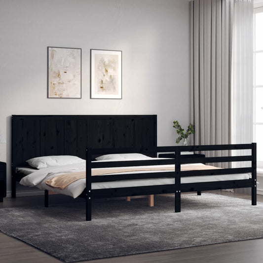 fekete tömör fa ágykeret fejtámlával 200 x 200 cm