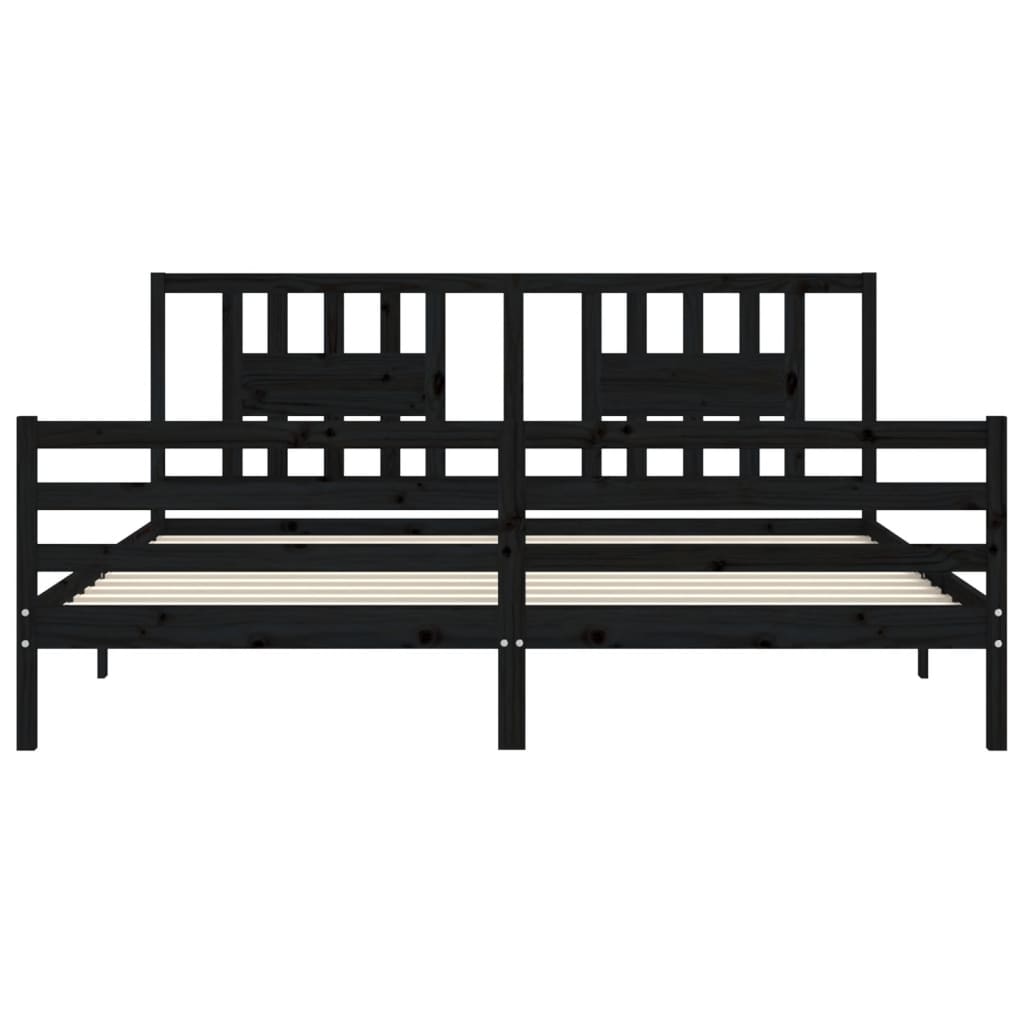 fekete tömör fa ágykeret fejtámlával 200 x 200 cm