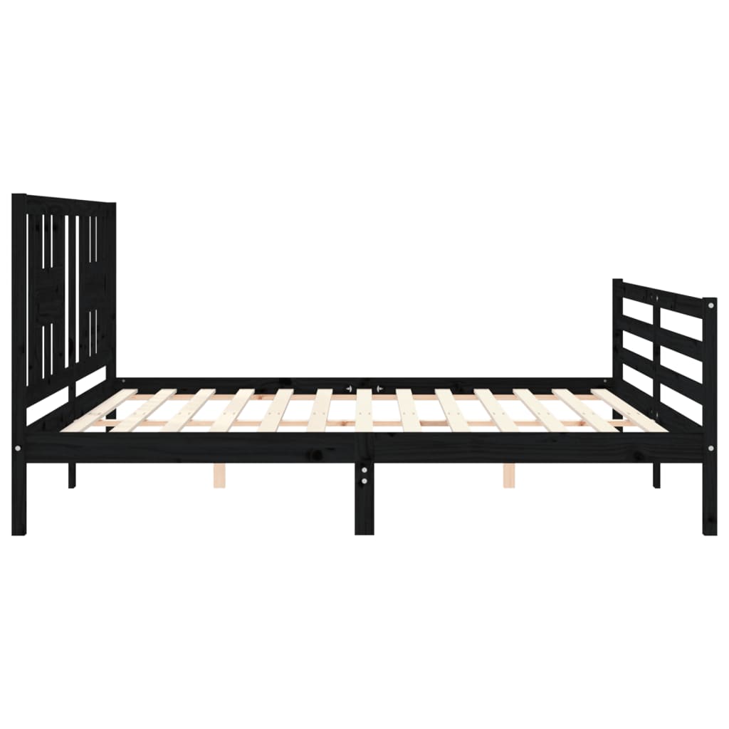 fekete tömör fa ágykeret fejtámlával 200 x 200 cm