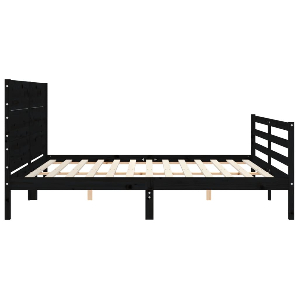 fekete tömör fa ágykeret fejtámlával 200 x 200 cm