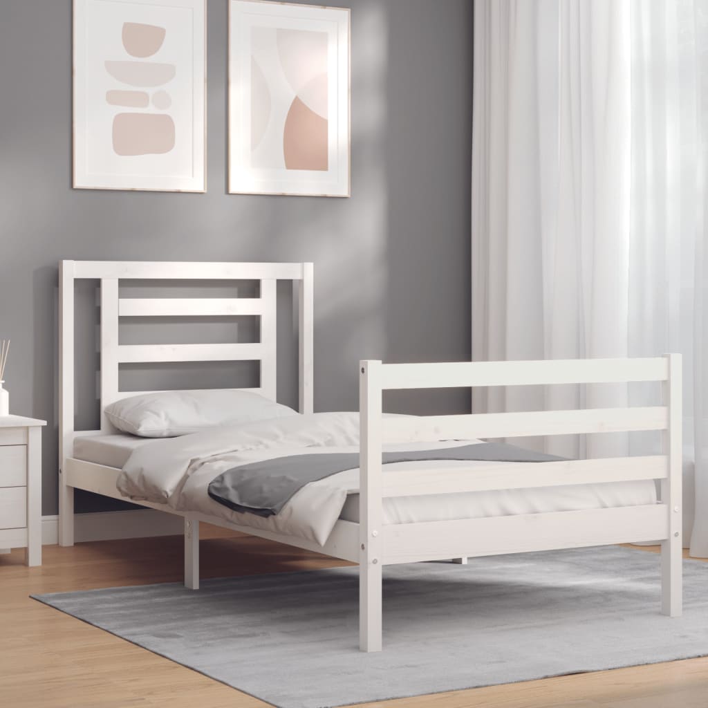 fehér tömör fa ágykeret fejtámlával 90 x 200 cm
