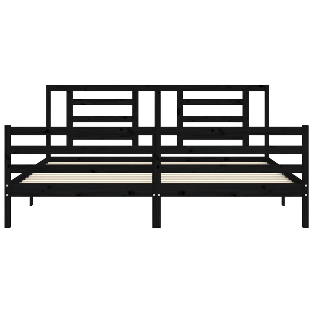 fekete tömör fa ágykeret fejtámlával 200 x 200 cm