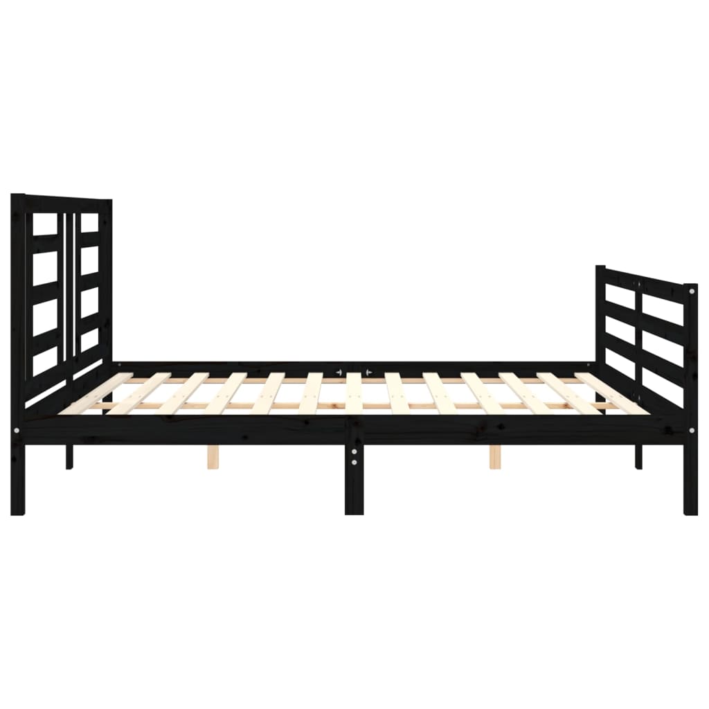 fekete tömör fa ágykeret fejtámlával 200 x 200 cm