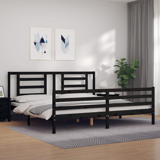 fekete tömör fa ágykeret fejtámlával 200 x 200 cm