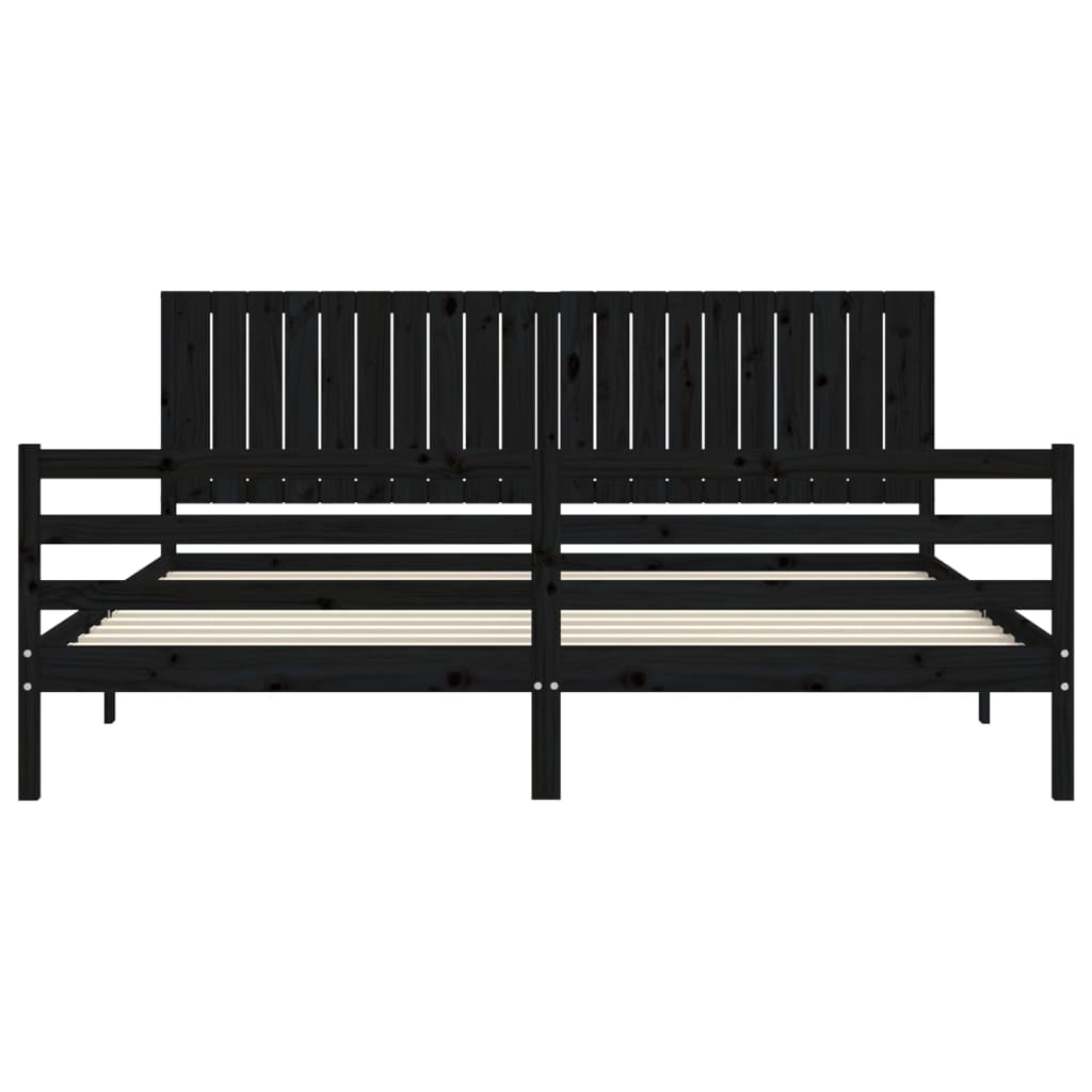 fekete tömör fa ágykeret fejtámlával 200 x 200 cm