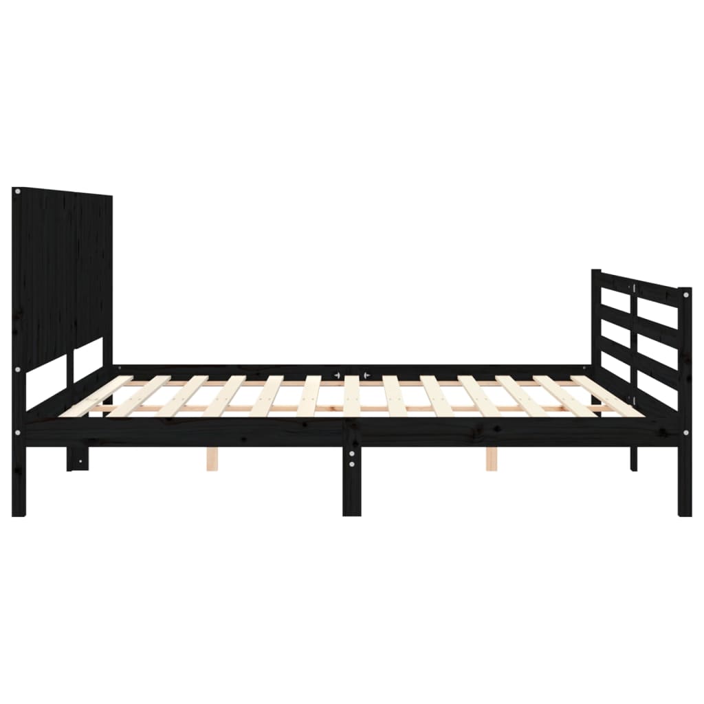 fekete tömör fa ágykeret fejtámlával 200 x 200 cm