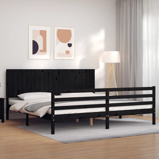 fekete tömör fa ágykeret fejtámlával 200 x 200 cm
