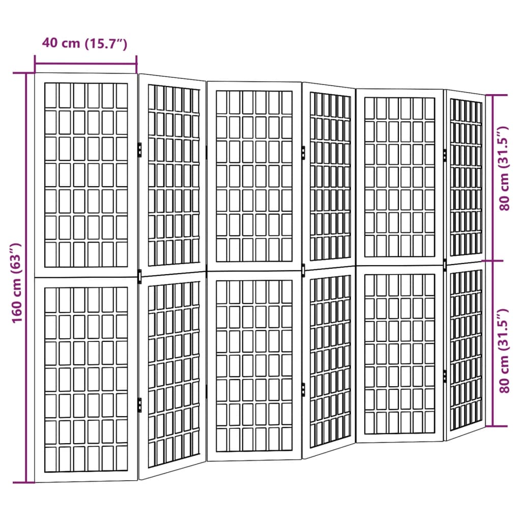 6 paneles fehér tömör császárfa térelválasztó