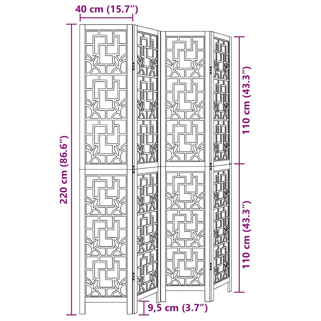 4 paneles barna tömör császárfa térelválasztó