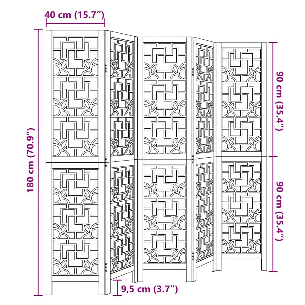 5 paneles barna tömör császárfa térelválasztó