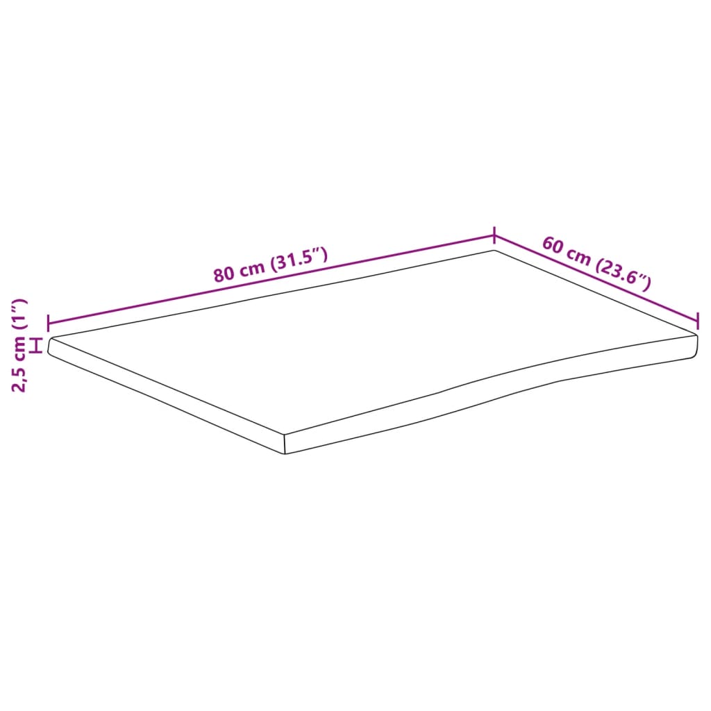 tömör mangófa természetes élű asztallap 80 x 60 x 2,5 cm