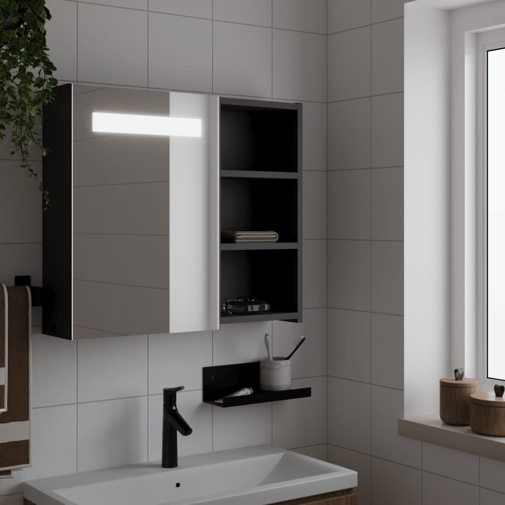 fekete tükrös fürdőszobaszekrény LED-del 60 x 13 x 52 cm