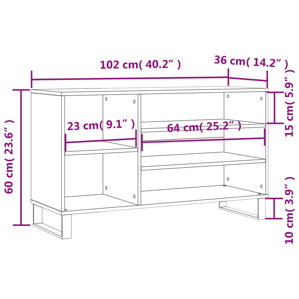 fekete szerelt fa cipősszekrény 102x36x60 cm
