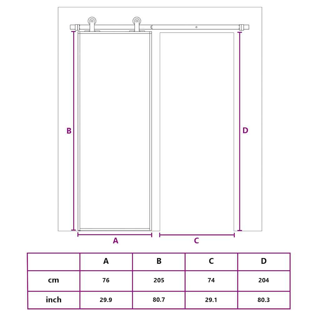 fekete edzett üveg és alumínium tolóajtó 76 x 205 cm