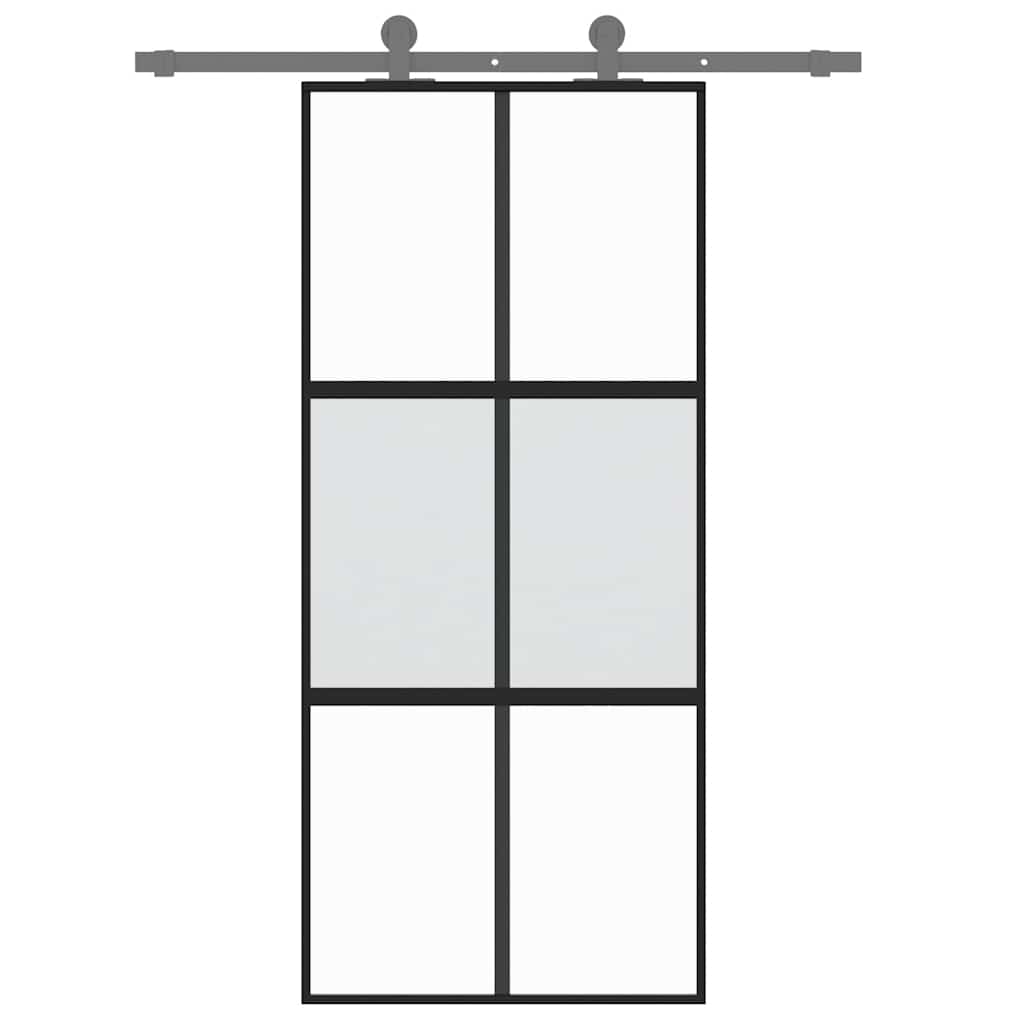 fekete edzett üveg és alumínium tolóajtó 90 x 205 cm
