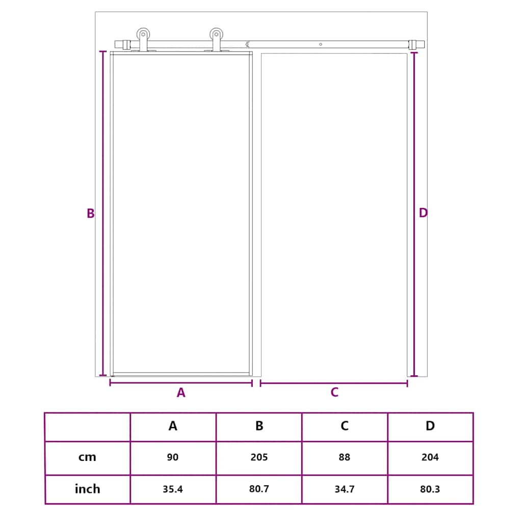 fekete edzett üveg és alumínium tolóajtó 90 x 205 cm