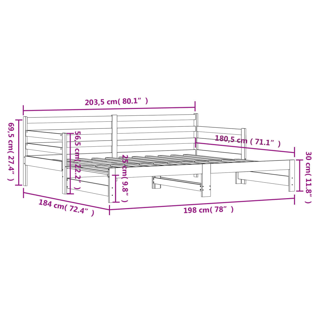 tömör fenyőfa kihúzható kanapéágy 90 x 200 cm