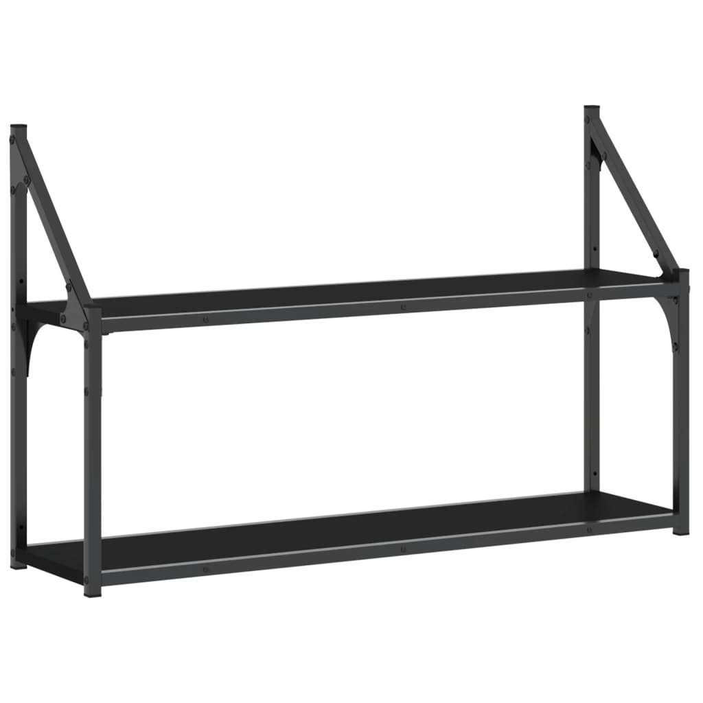 2 szintes fekete szerelt fa fali polc 80x21x51 cm