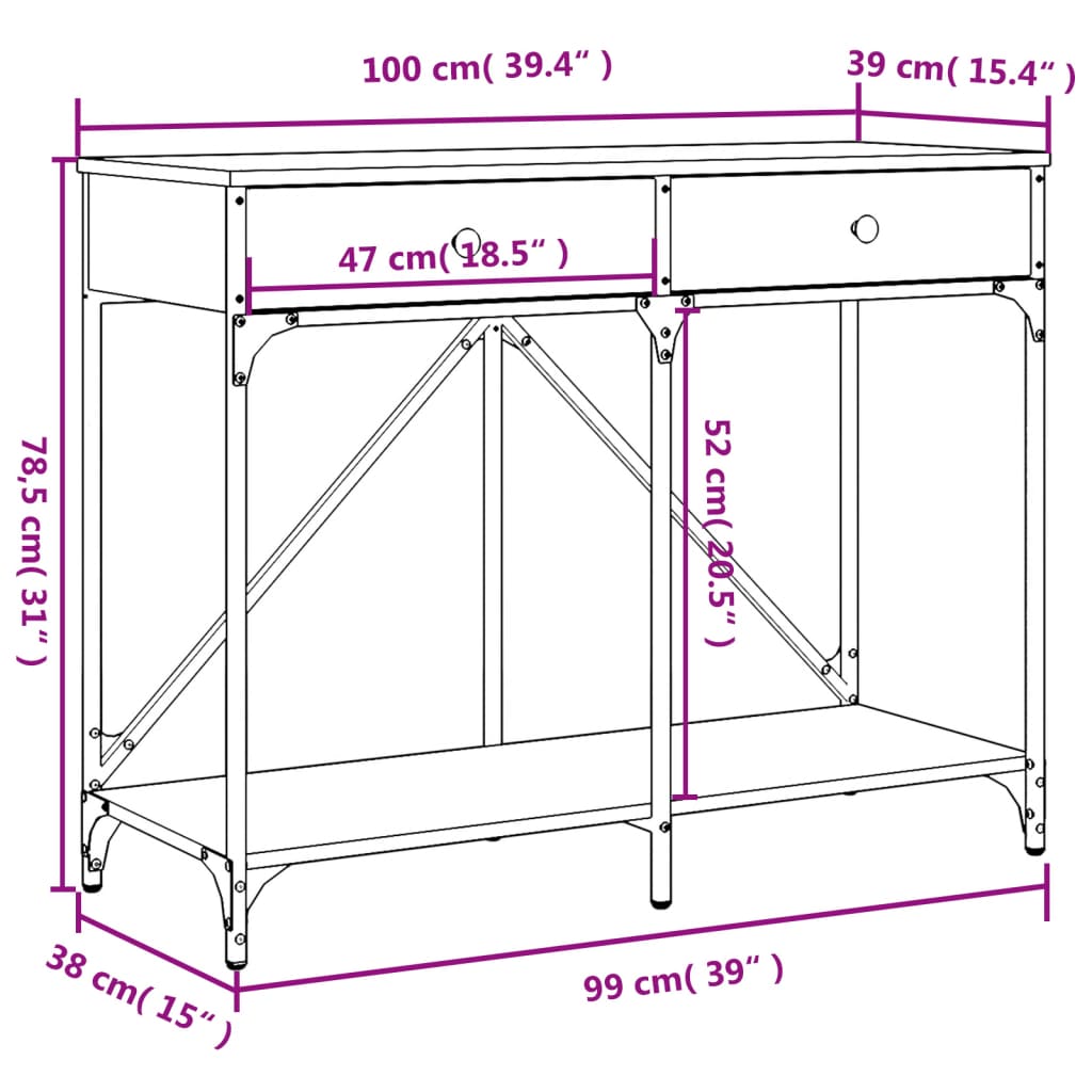 füstös tölgy színű szerelt fa tálalóasztal 100 x 39 x 78,5 cm